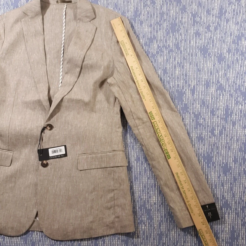 American Tall Linen Blend Blazer Jacket Mens 40 Tall Beige Unstructured NEW